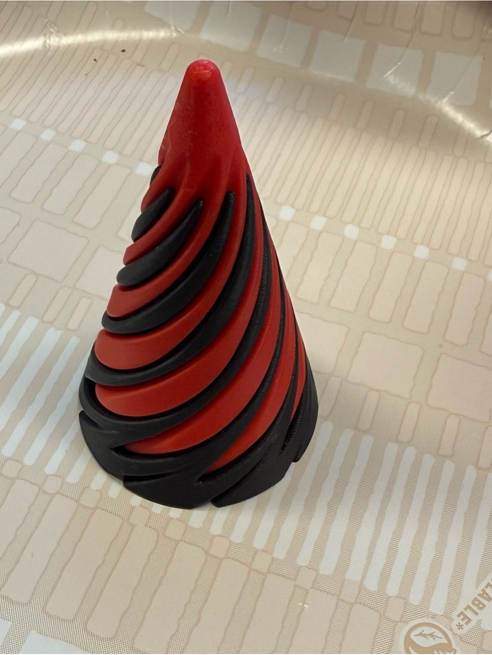 Red and Black Spiral Cone Decorative Object